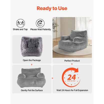 SM-FBB-07 - Cozy Grey Bean Bag Chair with Armrests and Plush Foam