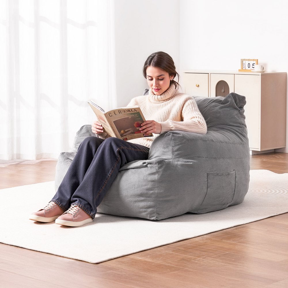 SM-FBB-07 - Cozy Grey Bean Bag Chair with Armrests and Plush Foam