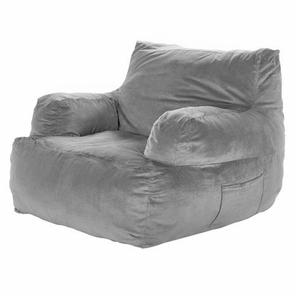 SM-FBB-07 - Cozy Grey Bean Bag Chair with Armrests and Plush Foam