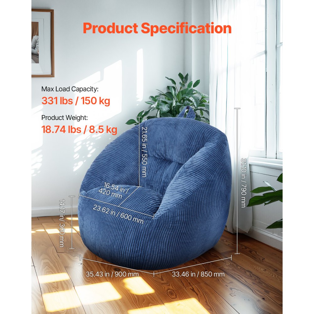 SM-SS-05 - 3ft Soft Fabric Bean Bag Chair with Memory Foam