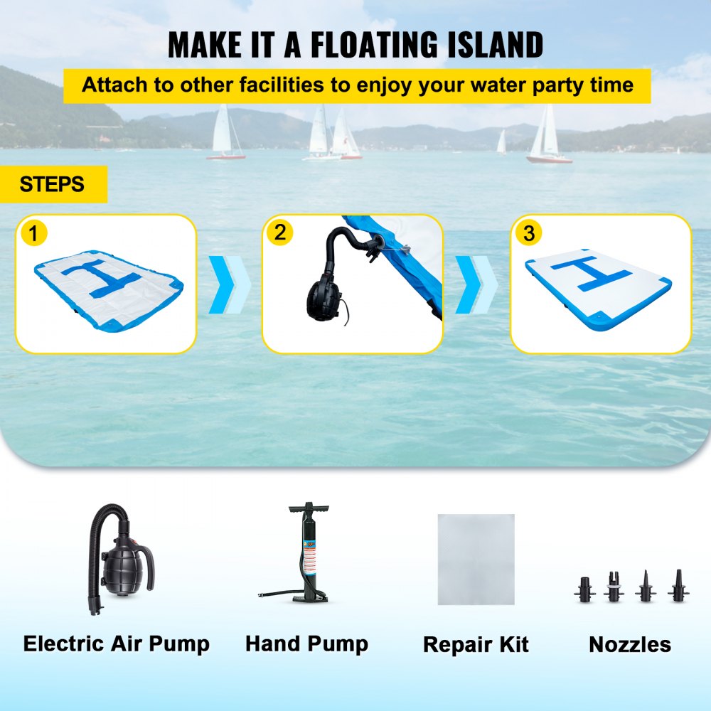 CQFT-8894 - Sturdy 10 x 6.5 ft Inflatable Dock Platform for 5-6 People