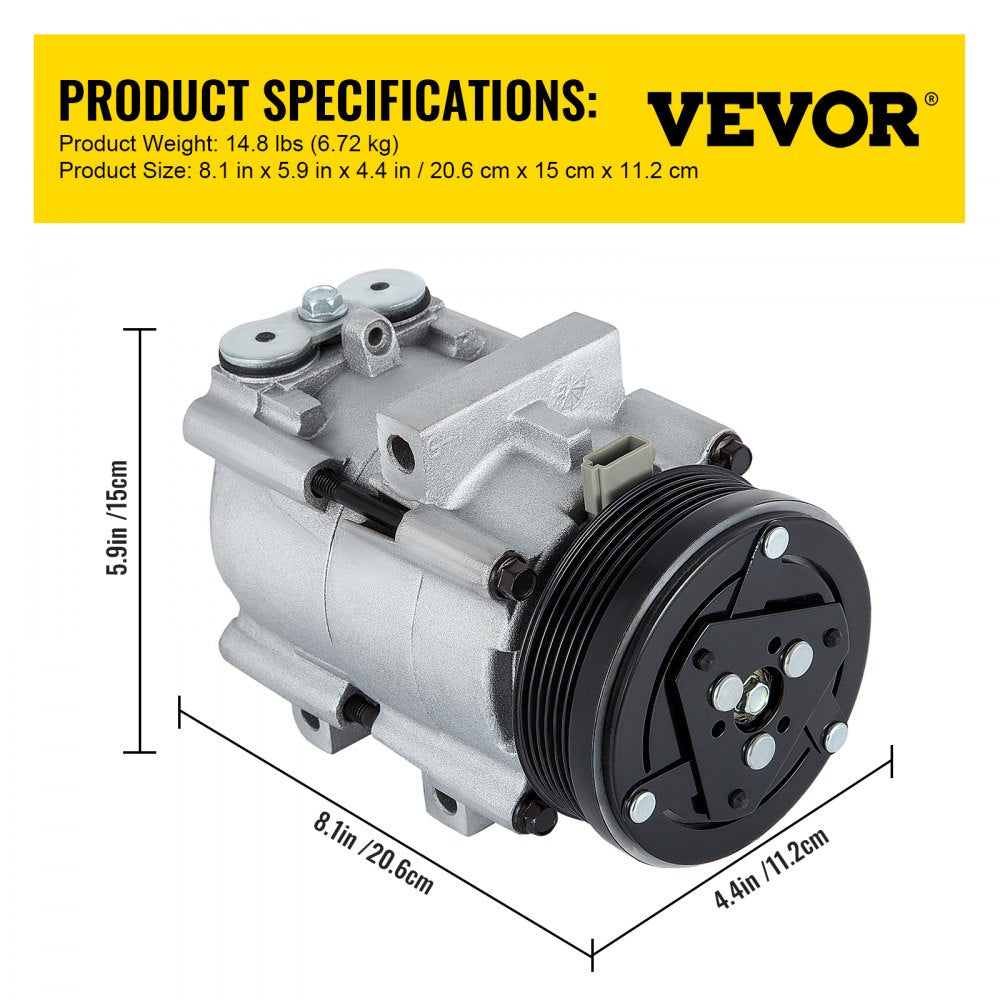 010350731464 - 1993-2007 Ford A/C Compressor, High-Performance Aluminum Alloy