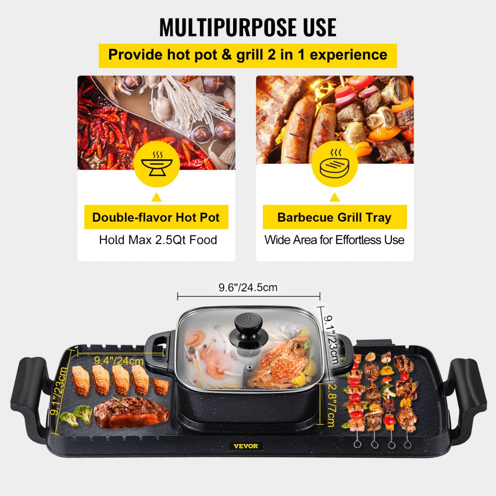VV-HP-F-2200 - 2 in 1 2400W Indoor Grill & 2.5Qt Hot Pot
