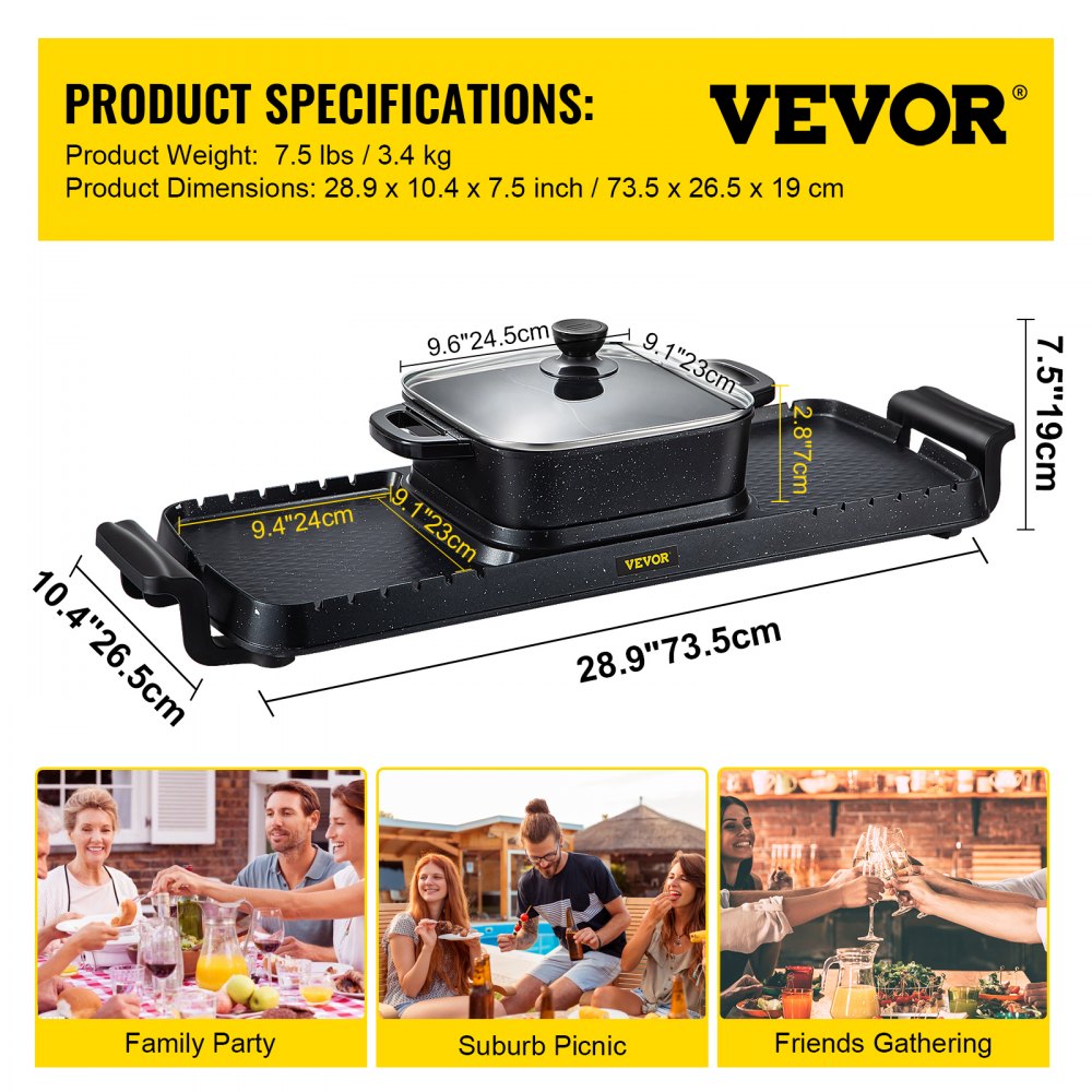 VV-HP-F-2200 - 2 in 1 2400W Indoor Grill & 2.5Qt Hot Pot