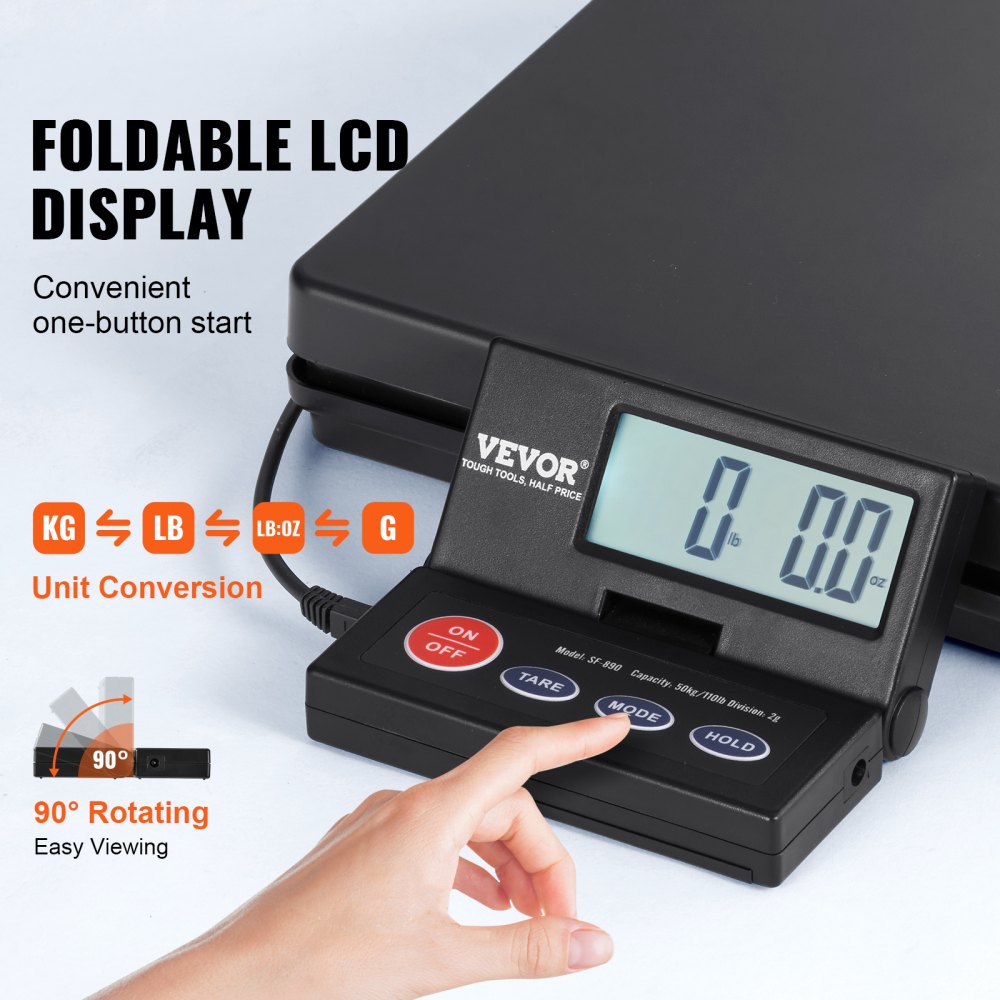 SF-890 - High Precision Digital Shipping Scale, 110lbs Capacity & Foldable LCD