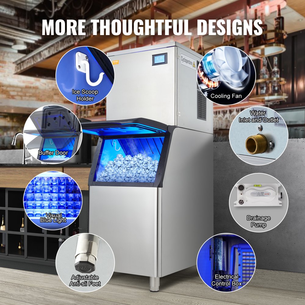 LB550TA - 1000W VEVOR Ice Maker, 500lbs Daily, Auto Self-Cleaning