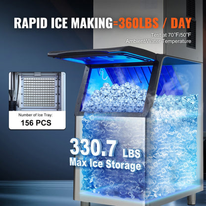 LB360TA - 700W Commercial Ice Maker, 360lbs/Day, Large 330.7lbs Storage