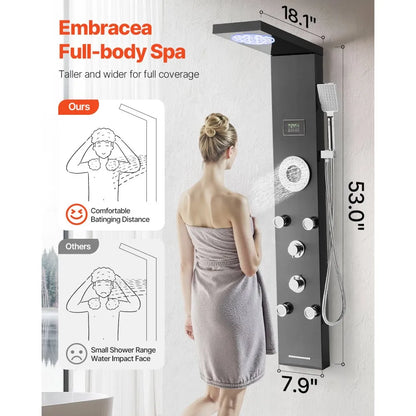 8108FH - Customizable Stainless Steel Shower Tower with Rainfall & Massage Jets