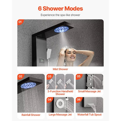 8108FH - Customizable Stainless Steel Shower Tower with Rainfall & Massage Jets