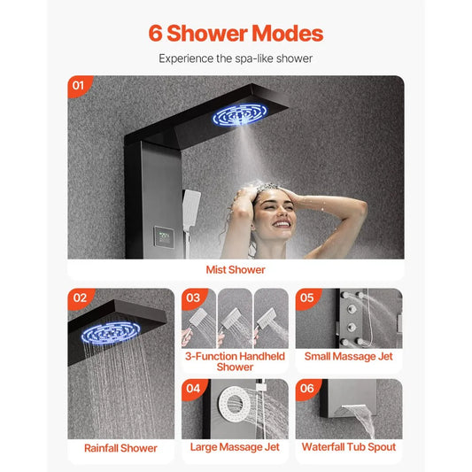 8108FH - Customizable Stainless Steel Shower Tower with Rainfall & Massage Jets