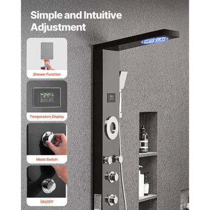 8108FH - Customizable Stainless Steel Shower Tower with Rainfall & Massage Jets
