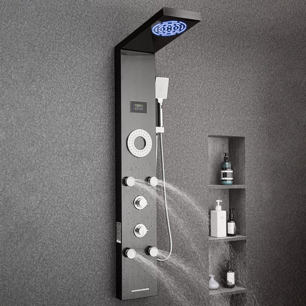 8108FH - Customizable Stainless Steel Shower Tower with Rainfall & Massage Jets