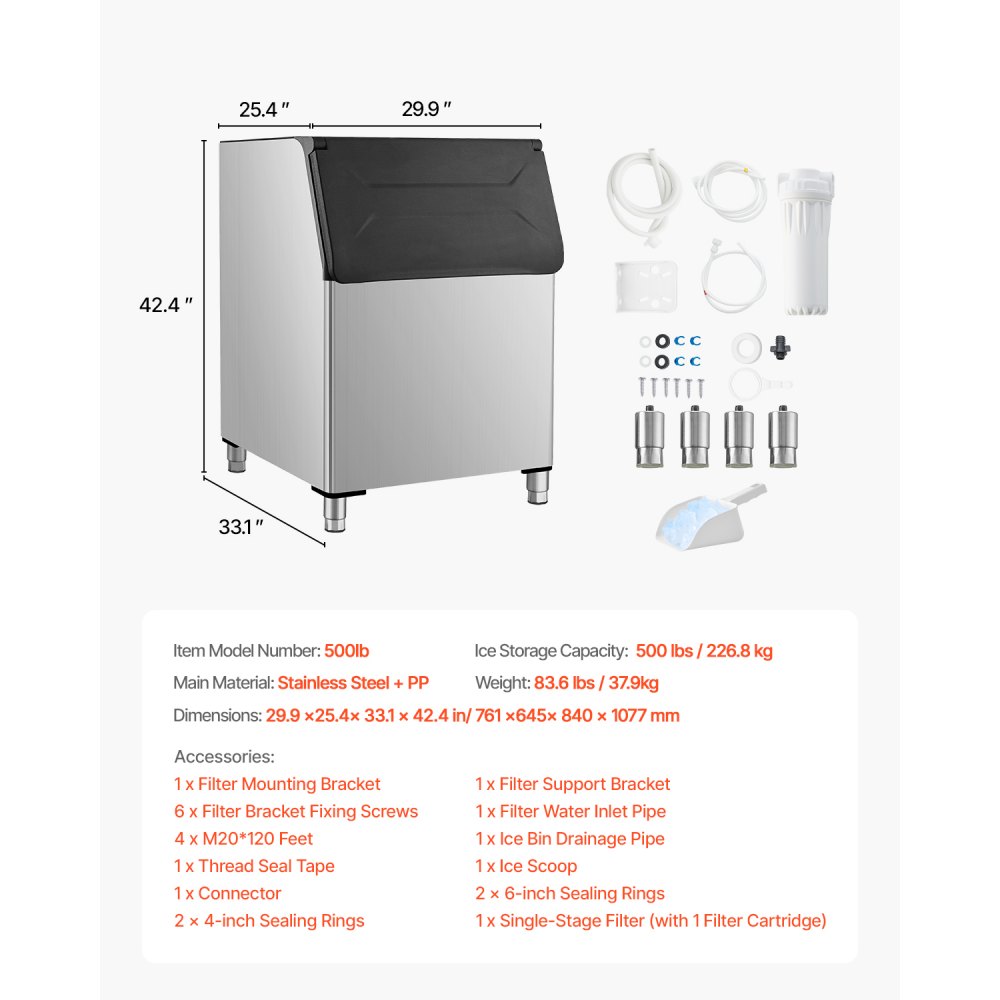 500Ib - 500 lbs VEVOR Ice Storage Bin with Water Filter & Drainage