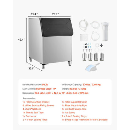 500Ib - 500 lbs VEVOR Ice Storage Bin with Water Filter & Drainage