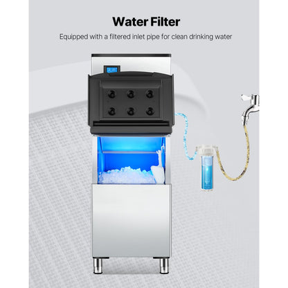 200Ib - Commercial Ice Storage Bin with Water Filter & Gravity Drainage