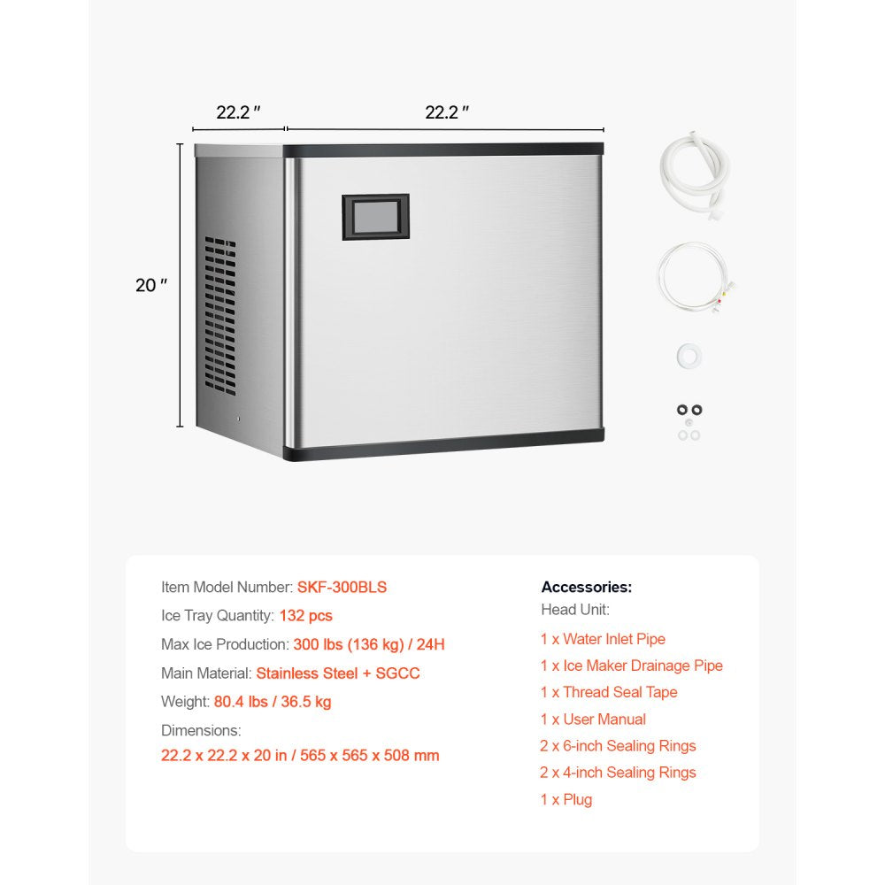 SKF-300BLS - Stainless Steel Ice Maker Machine, 300 lbs Output/Day