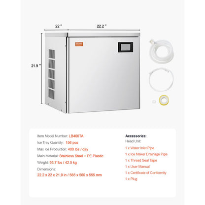 LB400TA - 400 lbs/Day Stainless Steel Ice Maker with Intelligent Control