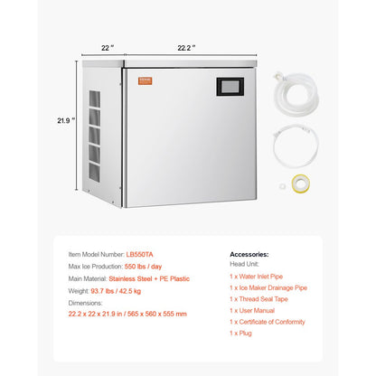 LB550TA - 550 lbs/Day Stainless Steel Commercial Ice Maker with Storage