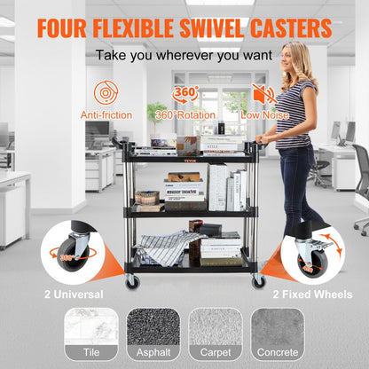 010216075532 - 3-Tier Aluminum Utility Cart, 220 lbs Load Capacity