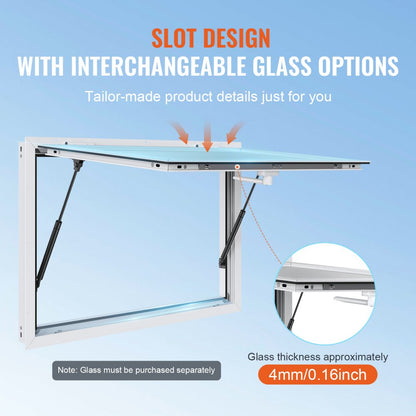 ptfwck 48"L x 36"W - Durable Aluminum Concession Window with 85° Opening Angle