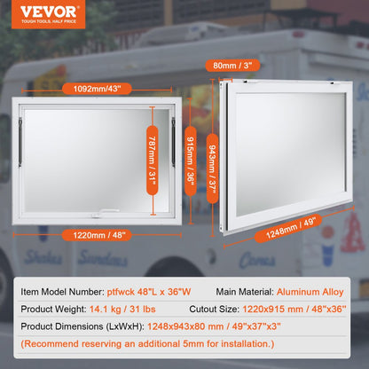 ptfwck 48"L x 36"W - Durable Aluminum Concession Window with 85° Opening Angle
