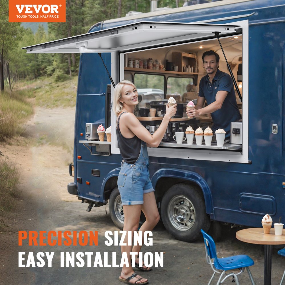 ptfwck - 64"L x 40"W Durable Aluminum Food Truck Window with Awning