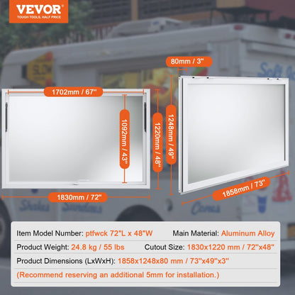 ptfwck 72"L x 48"W - Aluminum Concession Window with 85° Wide View