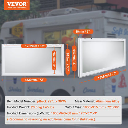 ptfwck 72"L x 36"W - Durable Aluminum Food Truck Window with Rapid Shipping