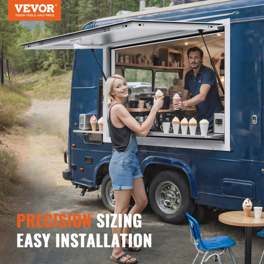 ptfwck 96"L x 36"W - Durable Aluminum Food Truck Service Window with Awning Door