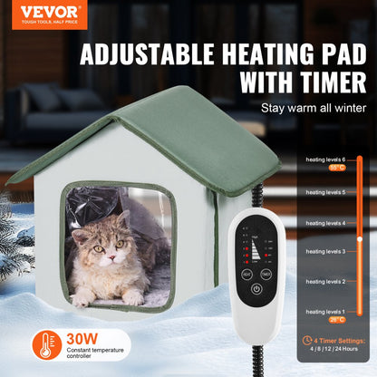 JUYI U1-M - Heated Outdoor Cat House with Adjustable Temperature & Insulation