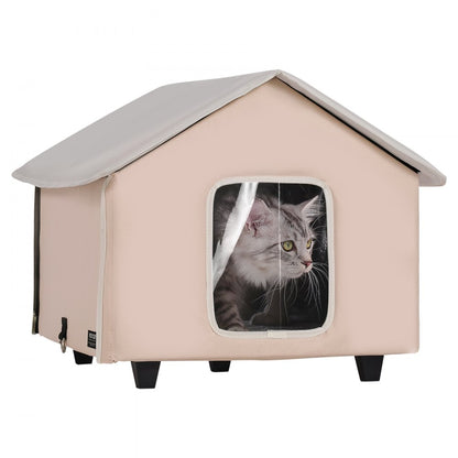 JUYI U2-M - Heated Outdoor Cat House with Adjustable Temp & Double Doors