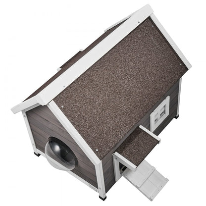 DUSCH2405 - 30" Fir Wood Outdoor Cat House with Waterproof Roof & Windows
