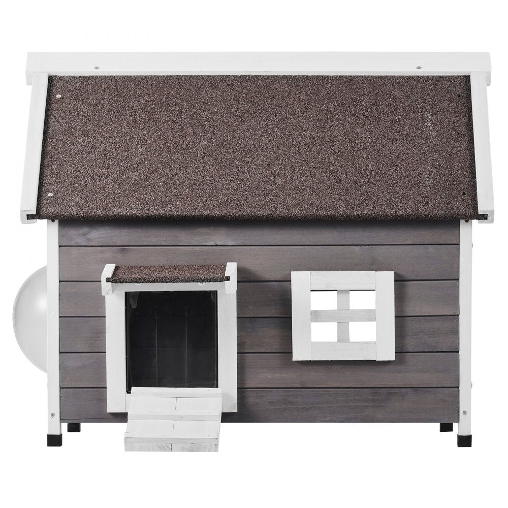 DUSCH2405 - 30" Fir Wood Outdoor Cat House with Waterproof Roof & Windows