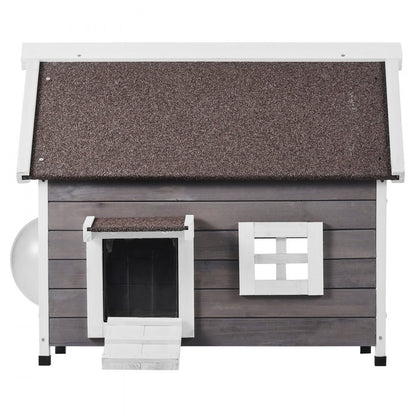 DUSCH2405 - 30" Fir Wood Outdoor Cat House with Waterproof Roof & Windows