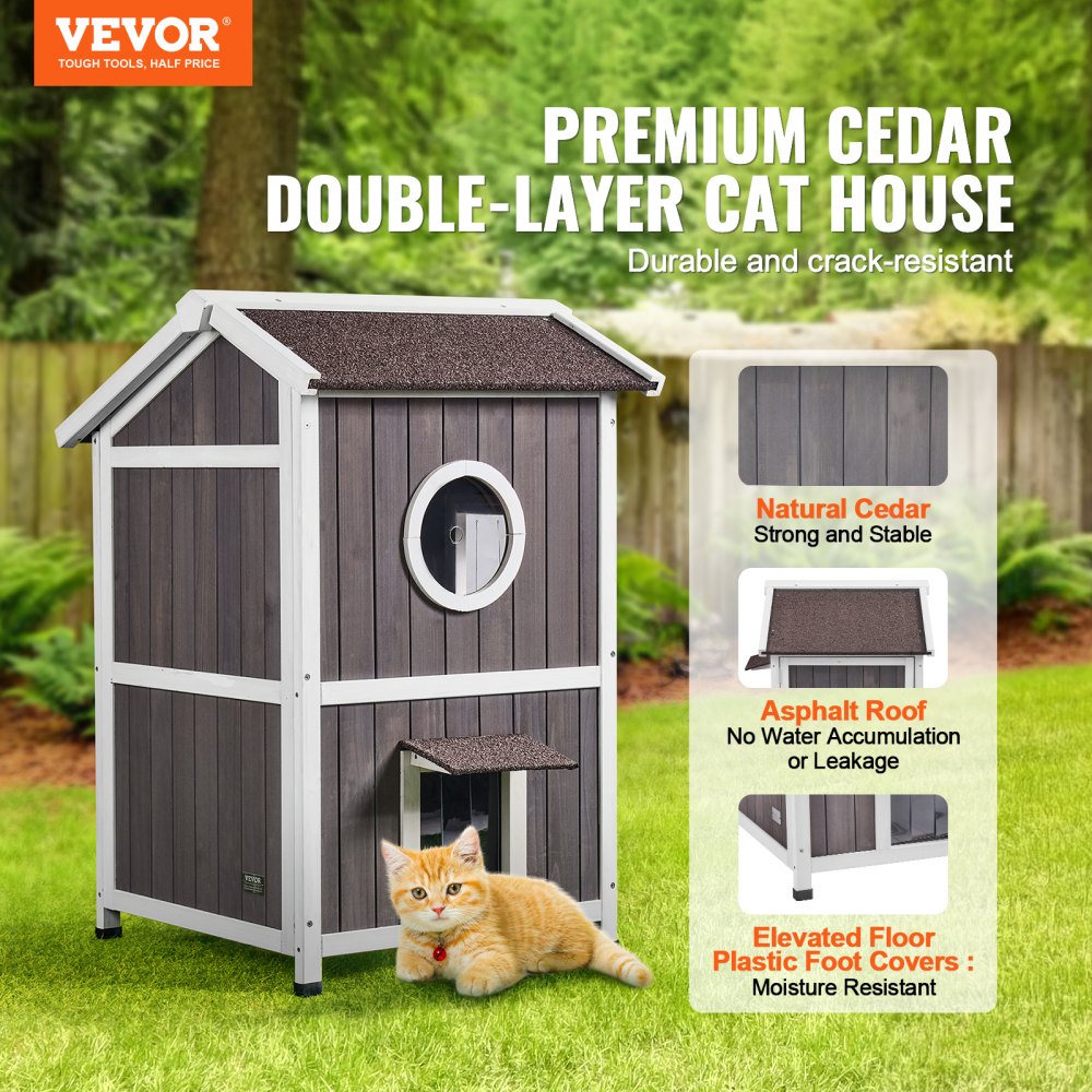 DUSCH2406 - 2-Story Feral Cat House with Waterproof Features & Easy Assembly