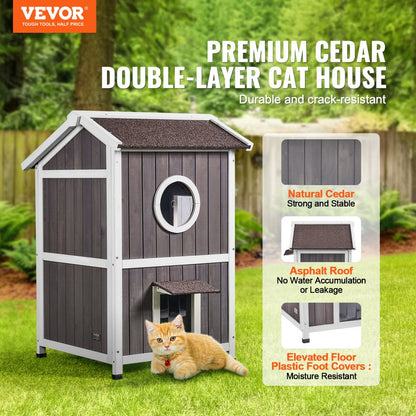 DUSCH2406 - 2-Story Feral Cat House with Waterproof Features & Easy Assembly