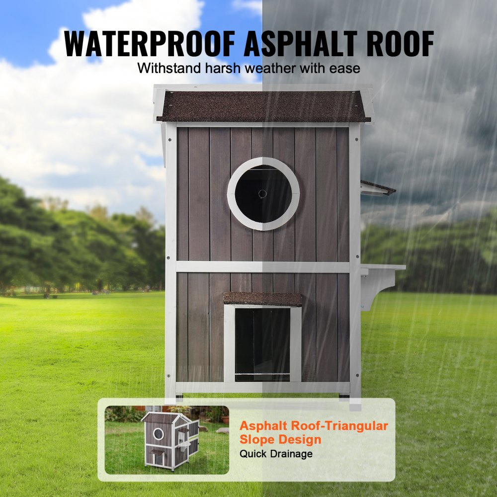 DUSCH2406 - 2-Story Feral Cat House with Waterproof Features & Easy Assembly