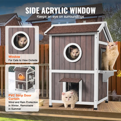 DUSCH2406 - 2-Story Feral Cat House with Waterproof Features & Easy Assembly