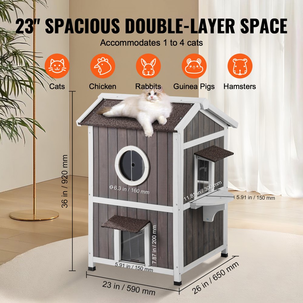 DUSCH2406 - 2-Story Feral Cat House with Waterproof Features & Easy Assembly