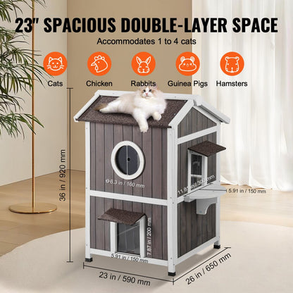 DUSCH2406 - 2-Story Feral Cat House with Waterproof Features & Easy Assembly