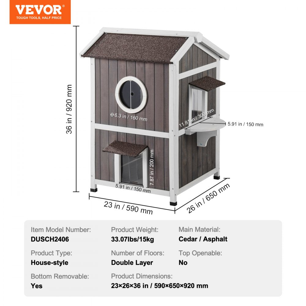 DUSCH2406 - 2-Story Feral Cat House with Waterproof Features & Easy Assembly