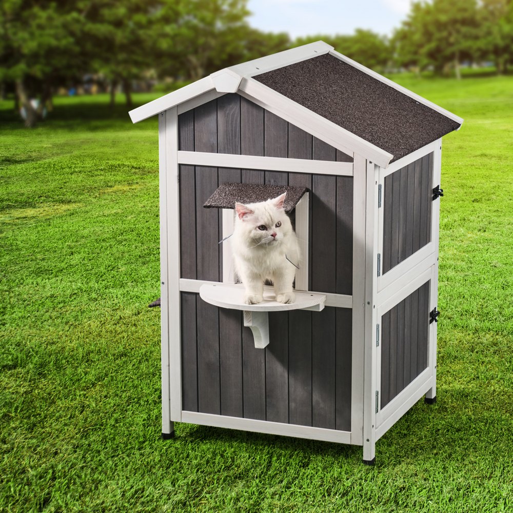 DUSCH2406 - 2-Story Feral Cat House with Waterproof Features & Easy Assembly