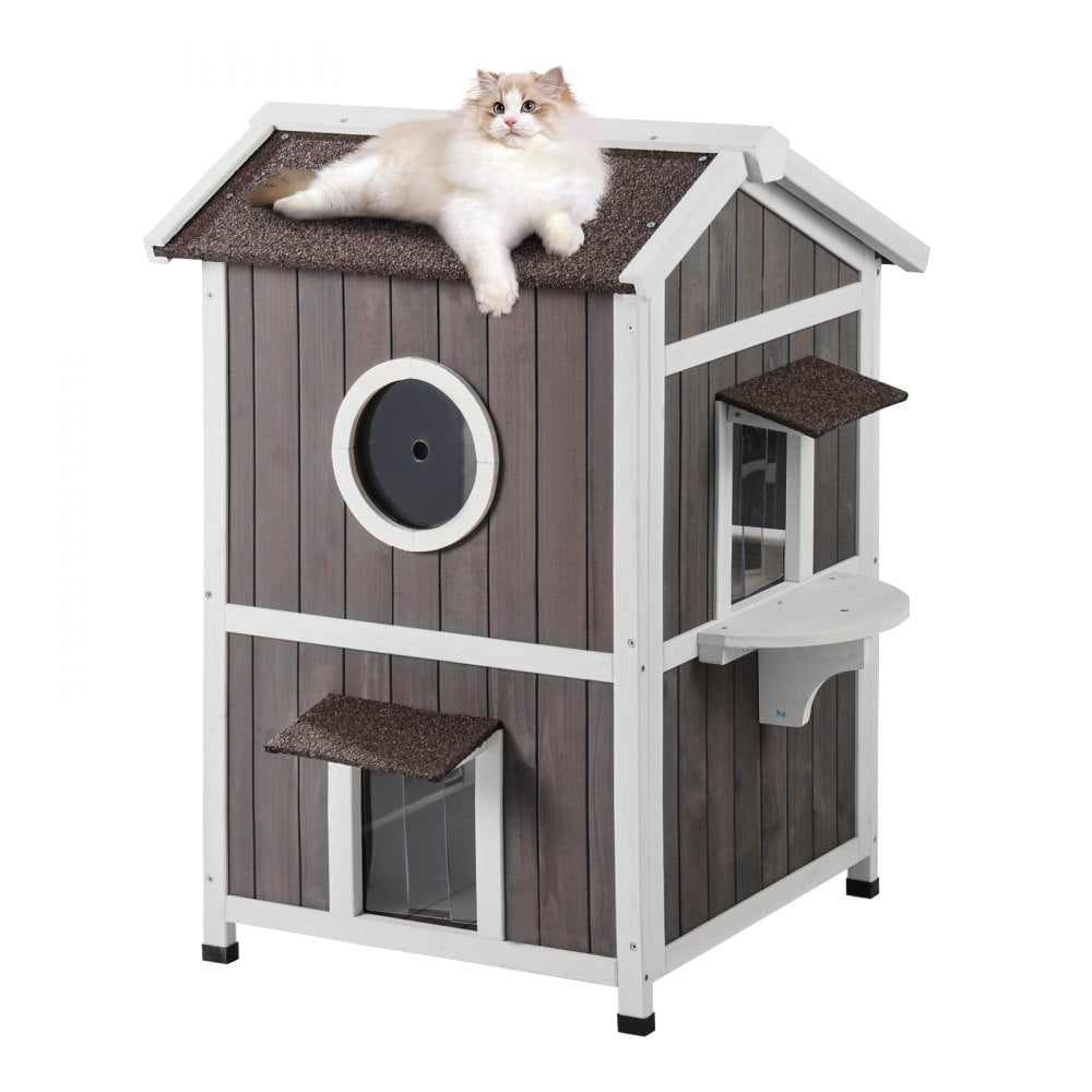 DUSCH2406 - 2-Story Feral Cat House with Waterproof Features & Easy Assembly