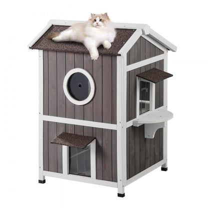 DUSCH2406 - 2-Story Feral Cat House with Waterproof Features & Easy Assembly