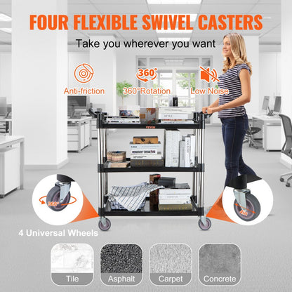 010486711605 - 3-Tier Heavy Duty Utility Cart with Lockable Casters