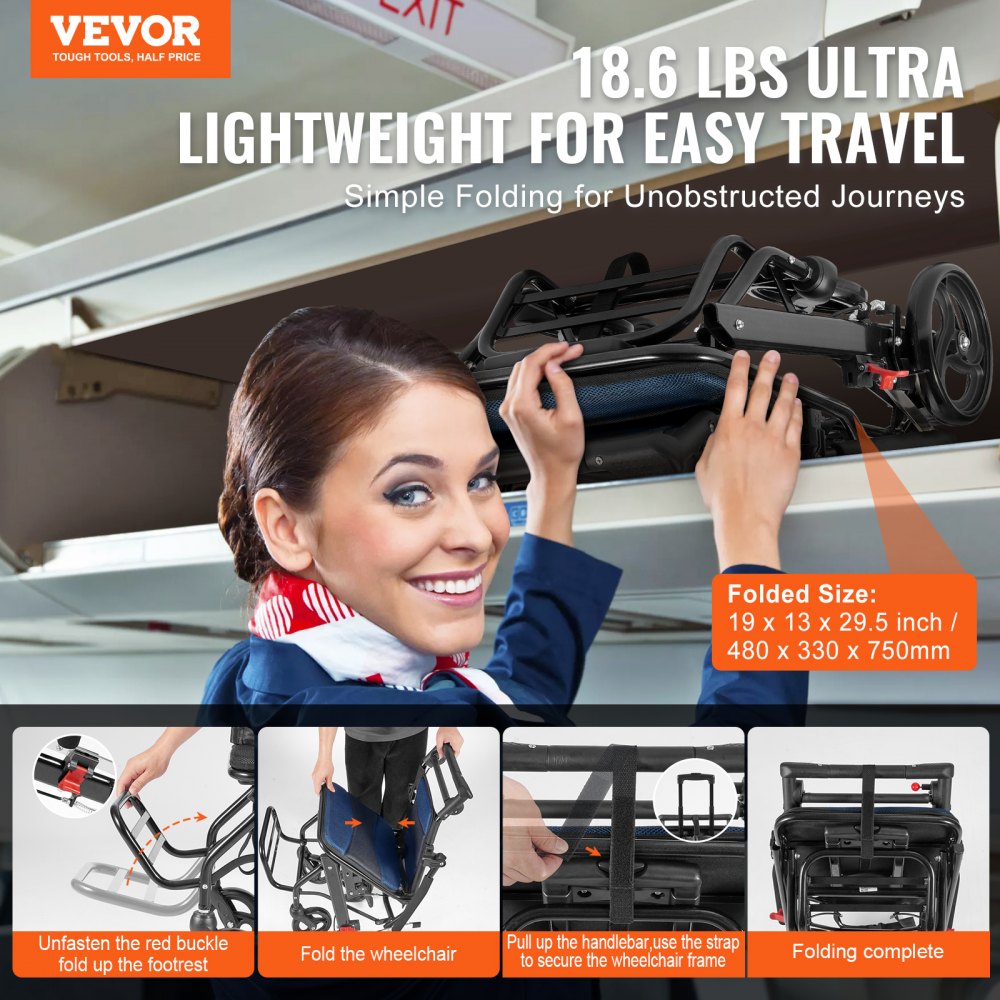 FS800LBJF4 - Compact Folding Wheelchair with 15.75-Inch Seat for Travel