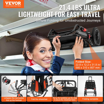 FS800LBJPF5 - Lightweight Folding Wheelchair with Comfort Seat and Adjustable Features