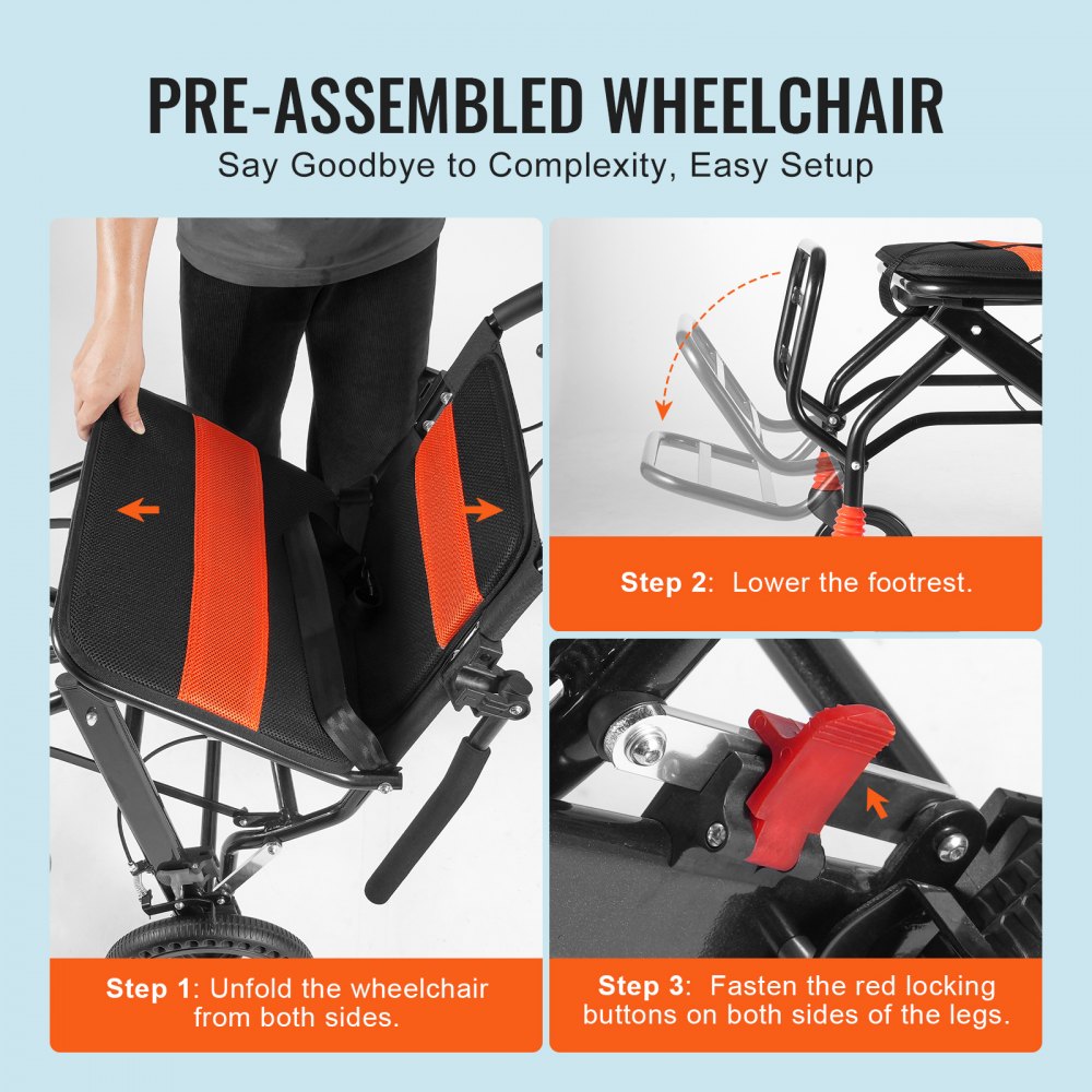 FS800LBJPF5 - Lightweight Folding Wheelchair with Comfort Seat and Adjustable Features