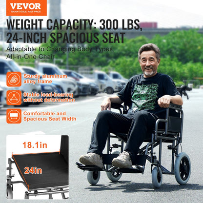 FS210ABEJP-61 - 24-Inch Steel Folding Wheelchair, 300lbs Capacity