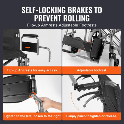 FS210ABEJP-61 - 24-Inch Steel Folding Wheelchair, 300lbs Capacity